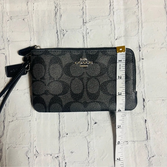 COACH Signature Double Corner Zip Wristlet Wallet Black Smoke PVC - Picture 9 of 10